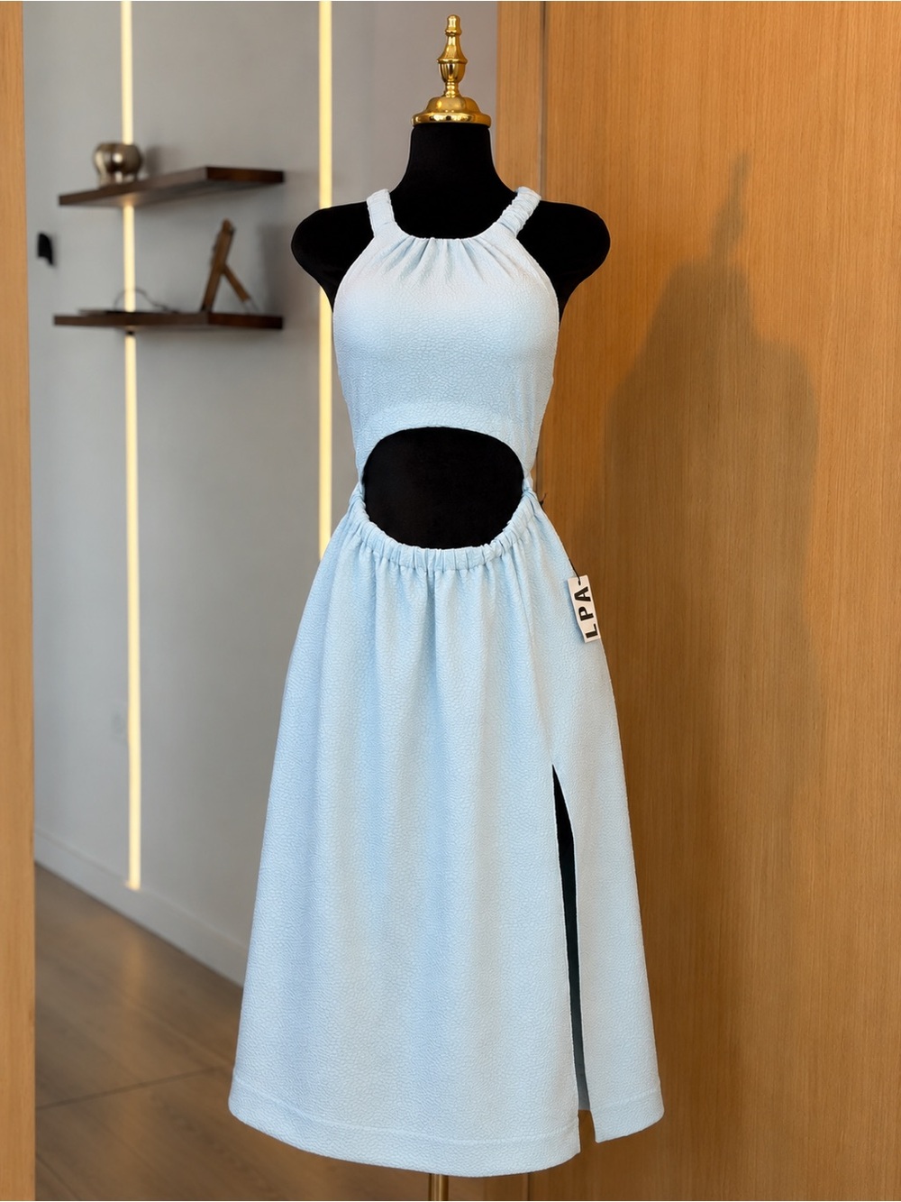 LPA Coastal Granddaughter Cutout Baby Blue Textured Maxi Dress | Coastal Muse